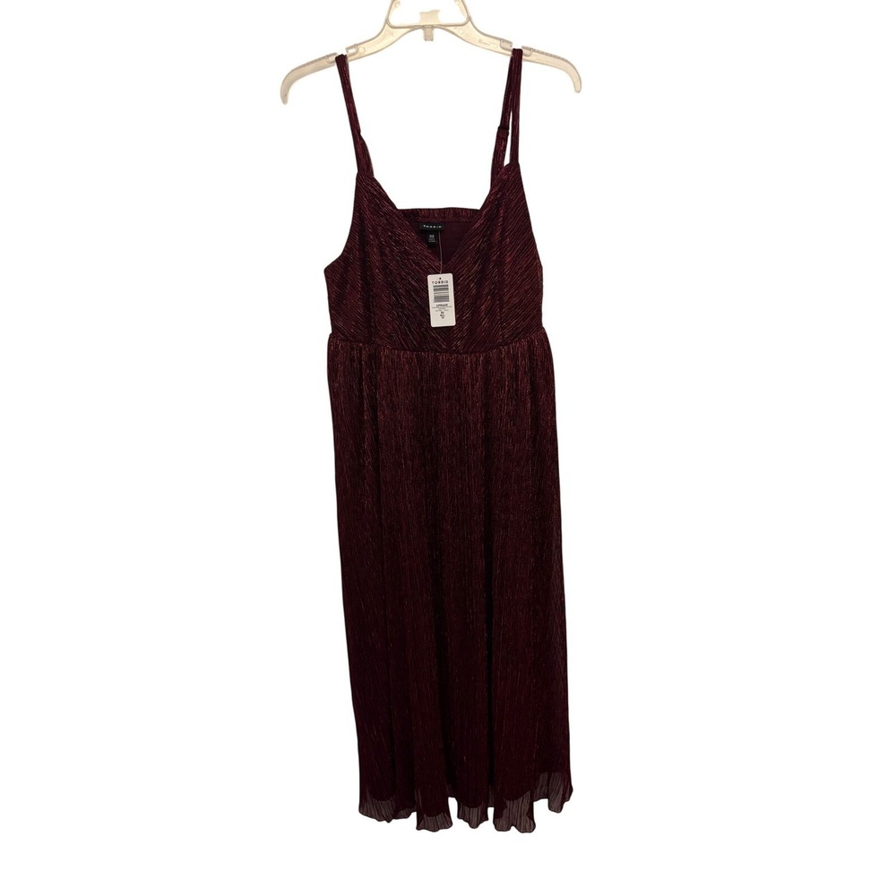 Torrid | new w/tags| tea length spaghetti strap burgundy dress | size 10 - Picture 2 of 15